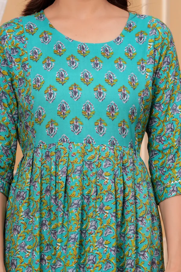 Turquoise_Floral_Print_Maternity_Dress_For_Women