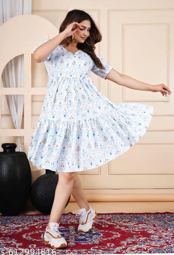 White_Cotton_Flared_Printed_Kurti_For_Women