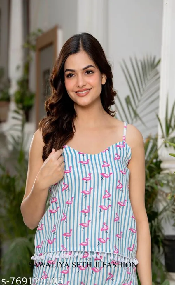 Blue_And_White_Cotton_Floral_Printed_Regular_Fit_Night_Suit_For_Women