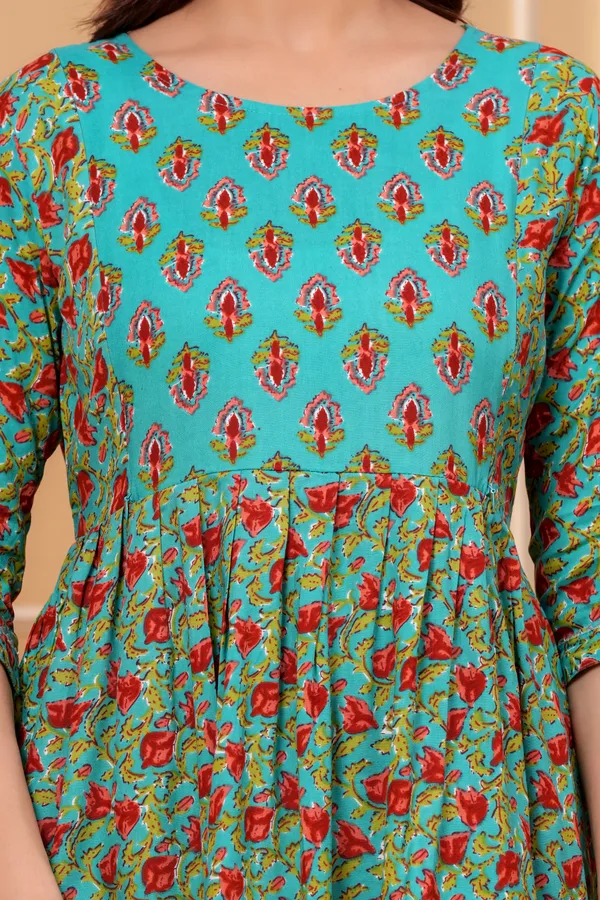 Turquoise_Printed_Fit_And_Flare_Dress_for_Women