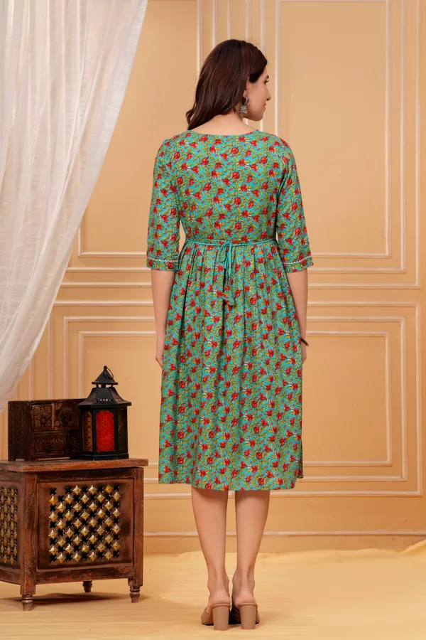 Turquoise_Printed_Fit_And_Flare_Dress_for_Women