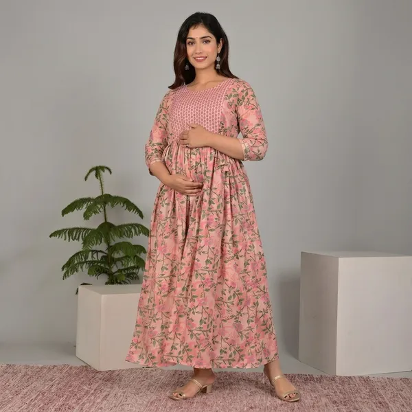 Beige_Cotton_Maternity_Printed_Kurti_For_Women