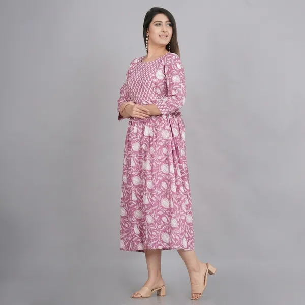 Pink_And_White_Cotton_Printed_Maternity_Gown_For_Women