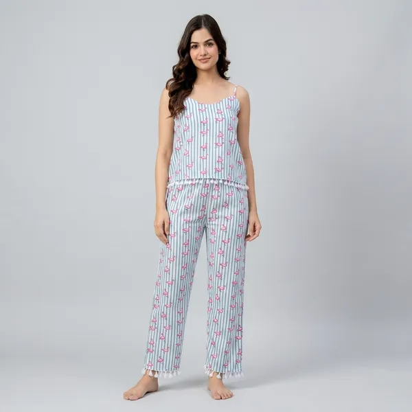Blue_And_White_Cotton_Floral_Printed_Regular_Fit_Night_Suit_For_Women