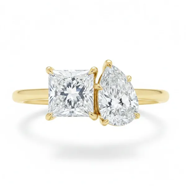 Gold_And_White_Plated_Princess_Pear_Cut_Two_Stone_Solitaire_Ring_For_Women