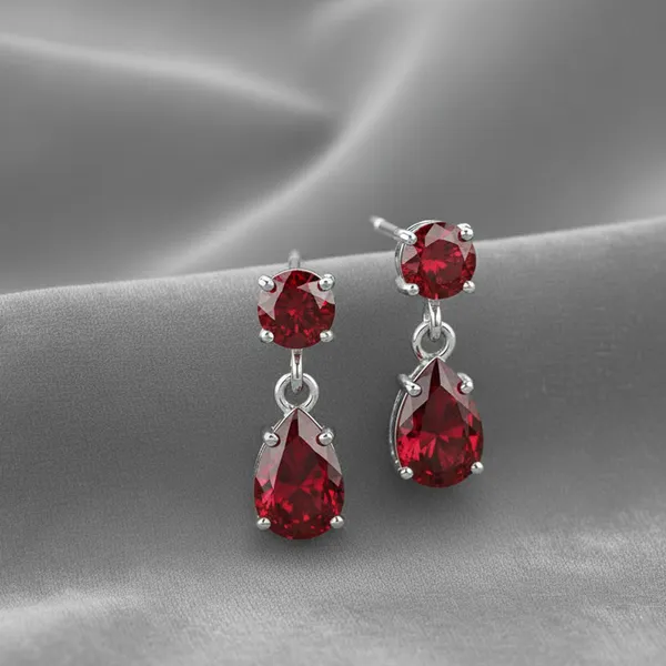 Silver_And_Red_Stone_Teardrop_Drop_Earrings_For_Women