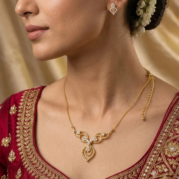 925_Sterling_Silver_Gold-Plated_CZ_Necklace_with_Matching_Earrings_Set_|_Silver_Selection