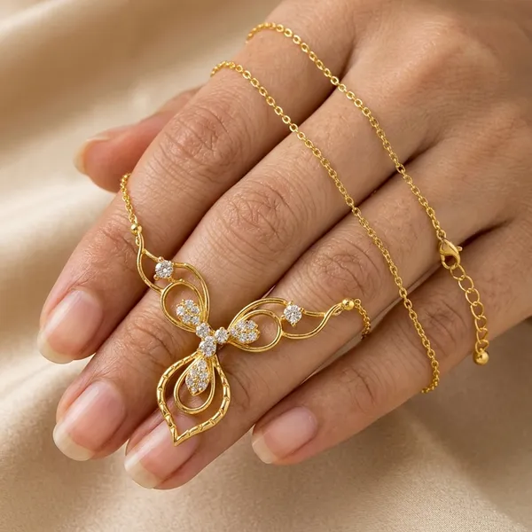 925_Sterling_Silver_Gold-Plated_CZ_Necklace_with_Matching_Earrings_Set_|_Silver_Selection