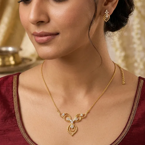 925_Sterling_Silver_Gold-Plated_CZ_Necklace_with_Matching_Earrings_Set_|_Silver_Selection