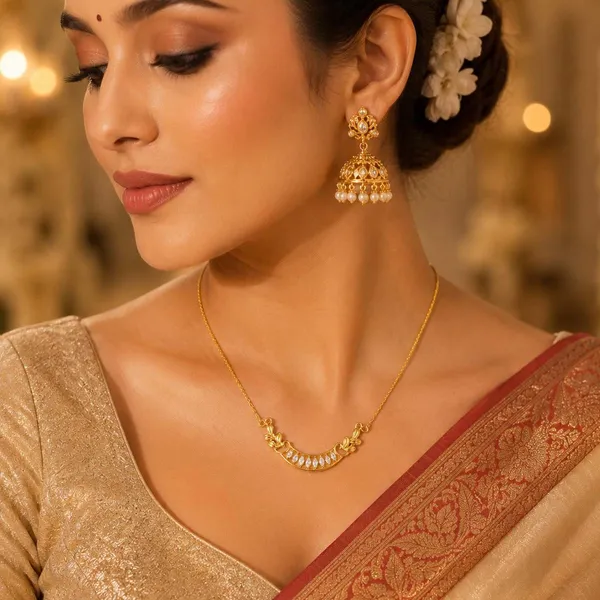 925_Sterling_Silver_Gold-Plated_CZ_Stone_Necklace_Mangalsutra_|_Silver_Selection