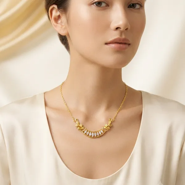 925_Sterling_Silver_Gold-Plated_CZ_Stone_Necklace_Mangalsutra_|_Silver_Selection
