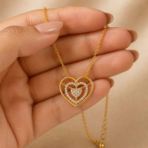 925_Sterling_Silver_Gold-Plated_Heart_CZ_Stone_Pendant_Necklace_|_Silver_Selection