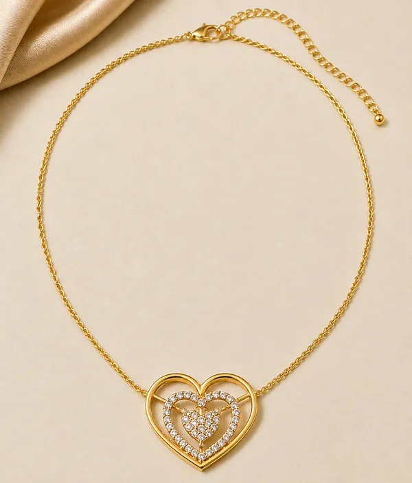 925_Sterling_Silver_Gold-Plated_Heart_CZ_Stone_Pendant_Necklace_|_Silver_Selection