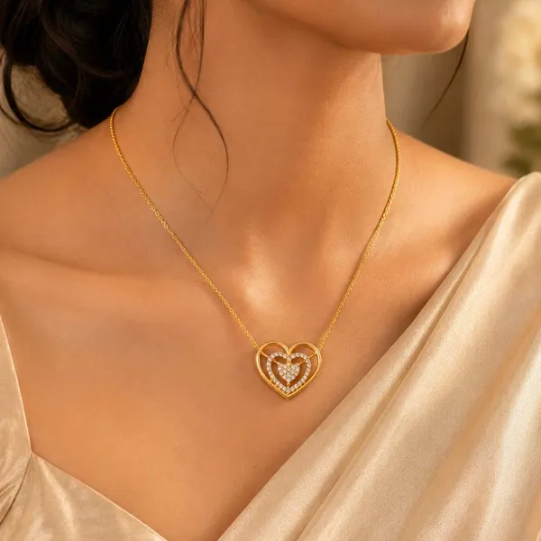 925_Sterling_Silver_Gold-Plated_Heart_CZ_Stone_Pendant_Necklace_|_Silver_Selection