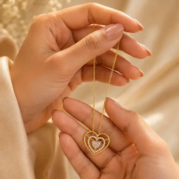 925_Sterling_Silver_Gold-Plated_Heart_CZ_Stone_Pendant_Necklace_|_Silver_Selection