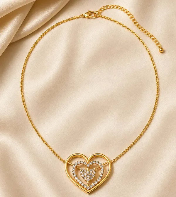 925_Sterling_Silver_Gold-Plated_Heart_CZ_Stone_Pendant_Necklace_|_Silver_Selection