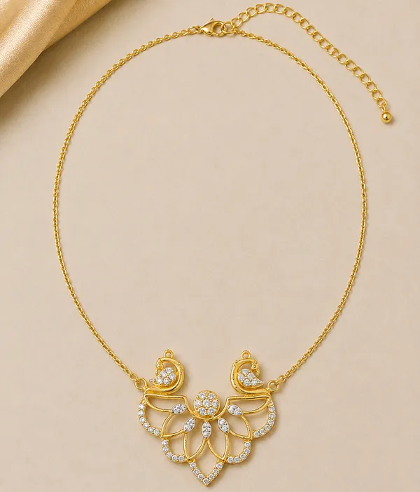 Dual_Peacock_925_Sterling_Silver_Gold-Plated_CZ_Necklace_|_Silver_Selection