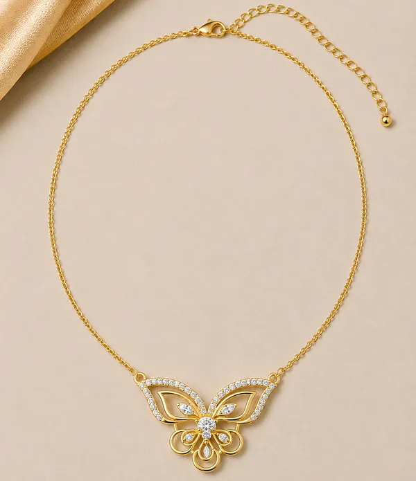 Graceful_Butterfly_925_Sterling_Silver_Gold-Plated_CZ_Necklace_|_Silver_Selection