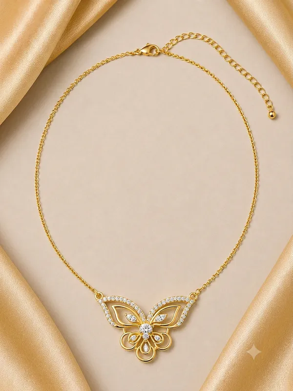 Graceful_Butterfly_925_Sterling_Silver_Gold-Plated_CZ_Necklace_|_Silver_Selection