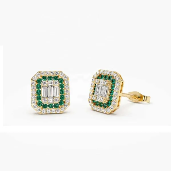 Gold_And_Green_Emerald_Diamond_Baguette_Stud_Earrings_For_Women