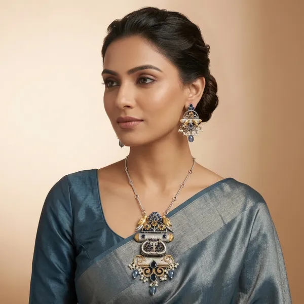 Golden_Brass_Bird_Motif_Kundan_Pendant_Necklace_Set_For_Women