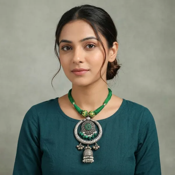 Green_Oxidized_Silver_Brass_Chandbali_Jhumki_Pendant_Necklace_For_Women