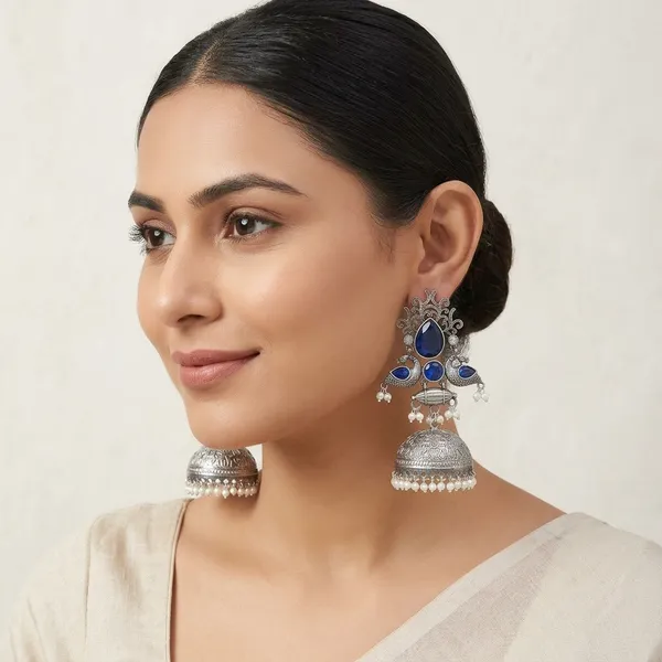 Blue_Silver_Oxidized_Brass_Peacock_Stone_Jhumka_Earrings_For_Women