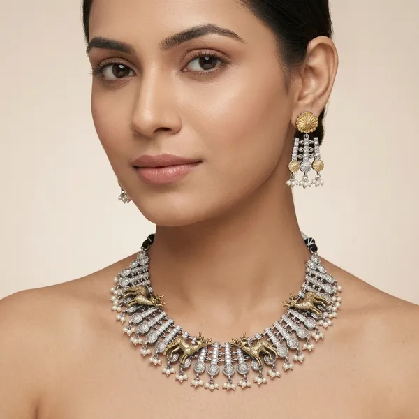 Yellow_&_Silver_Brass_Floral_Ethnic_Jhumka_Earrings_For_Women