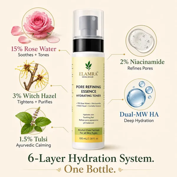 Elamra_Pore_Refining_Essence_Face_Toner_Rose_Water_Niacinamide_Witch_Hazel_100Ml