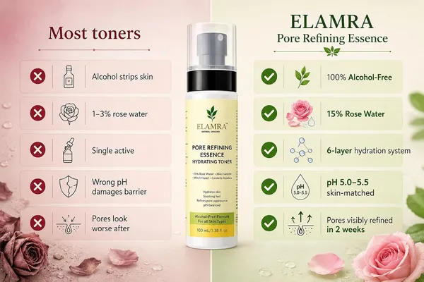 Elamra_Pore_Refining_Essence_Toner_Rose_Water_Niacinamide_Witch_Hazel_100Ml