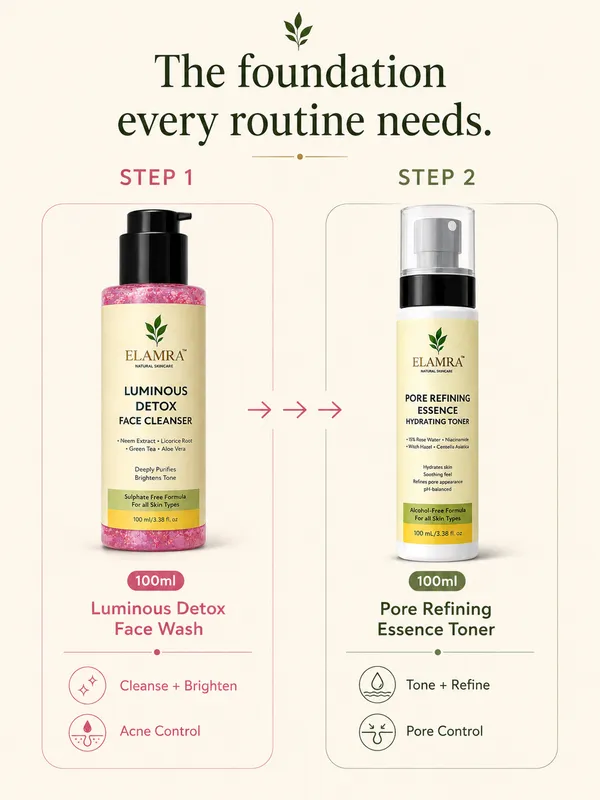 ELAMRA_Cleanse_&_Tone_Kit_|_Luminous_Detox_Face_Wash_+_Pore_Refining_Essence_Toner_|_Neem_2%_+_15%_Rose_Water_+_Witch_Hazel_+_Niacinamide_|_Deep_Cleanse_+_Pore_Control_+_Oil-Free_|_200ml