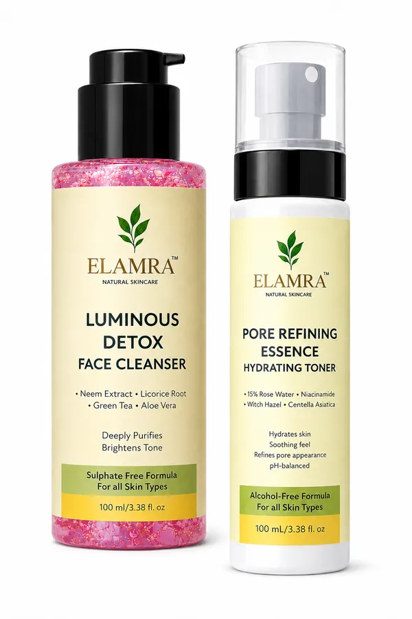 ELAMRA_Cleanse_&_Tone_Kit_|_Luminous_Detox_Face_Wash_+_Pore_Refining_Essence_Toner_|_Neem_2%_+_15%_Rose_Water_+_Witch_Hazel_+_Niacinamide_|_Deep_Cleanse_+_Pore_Control_+_Oil-Free_|_200ml