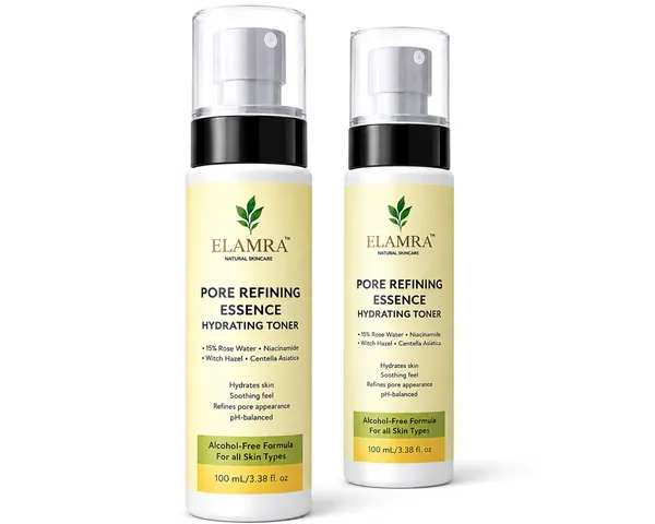 ELAMRA_Pore_Refining_Essence_Hydrating_Toner_Pack_of_2_|_2-Month_Supply_|_15%_Rose_Water_+_2%_Niacinamide_+_Witch_Hazel_+_Dual_Hyaluronic_Acid_|_Alcohol-Free_Pore_Control_&_Hydration_|_100ml_×_2