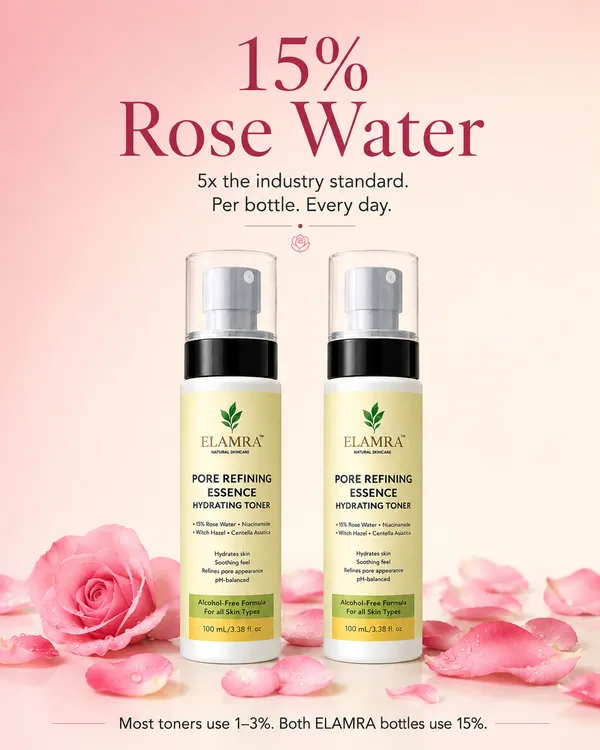 ELAMRA_Pore_Refining_Essence_Hydrating_Toner_Pack_of_2_|_2-Month_Supply_|_15%_Rose_Water_+_2%_Niacinamide_+_Witch_Hazel_+_Dual_Hyaluronic_Acid_|_Alcohol-Free_Pore_Control_&_Hydration_|_100ml_×_2