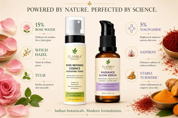 ELAMRA_Tone_&_Glow_Kit_|_Pore_Refining_Essence_Hydrating_Toner_+_Radiance_Glow_Serum_|_15%_Rose_Water_+_5%_Niacinamide_+_Saffron_+_Dual_Hyaluronic_Acid_|_Tone_+_Brighten_+_Hydrate_|_130ml