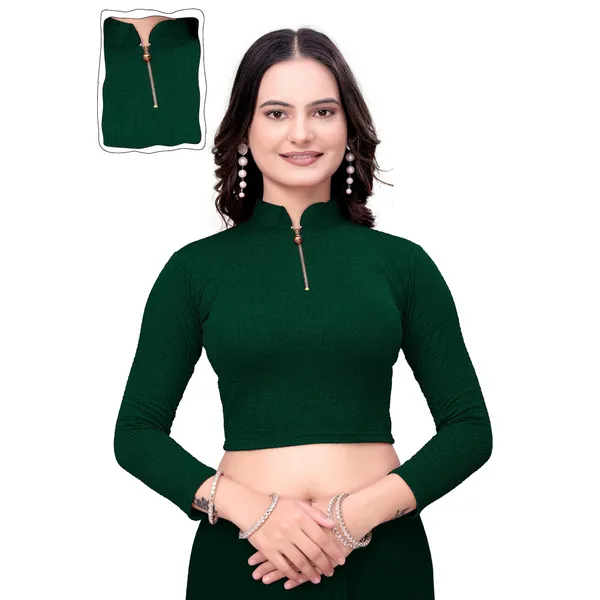 Bottle_Green_Cotton_Blend_Blouse_For_Women
