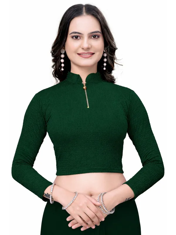 Bottle_Green_Cotton_Blend_Blouse_For_Women