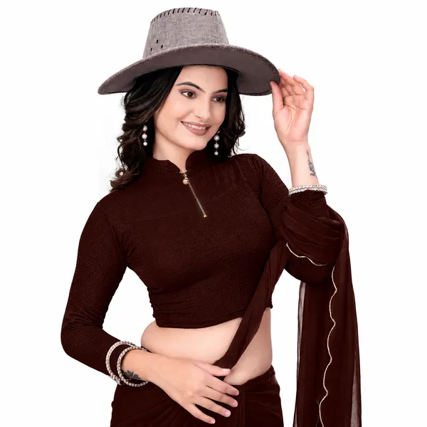 Coffee_Cotton_Blend_Blouse_For_Women