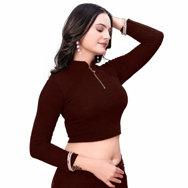 Coffee_Cotton_Blend_Blouse_For_Women