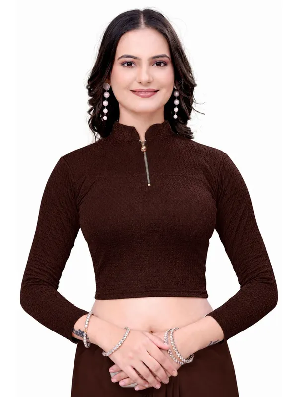 Coffee_Cotton_Blend_Blouse_For_Women