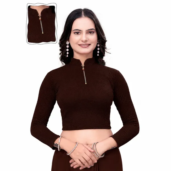 Coffee_Cotton_Blend_Blouse_For_Women