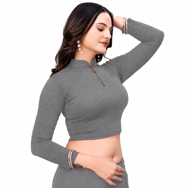 Dark_Grey_Cotton_Blend_Blouse_For_Women
