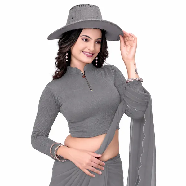 Dark_Grey_Cotton_Blend_Blouse_For_Women