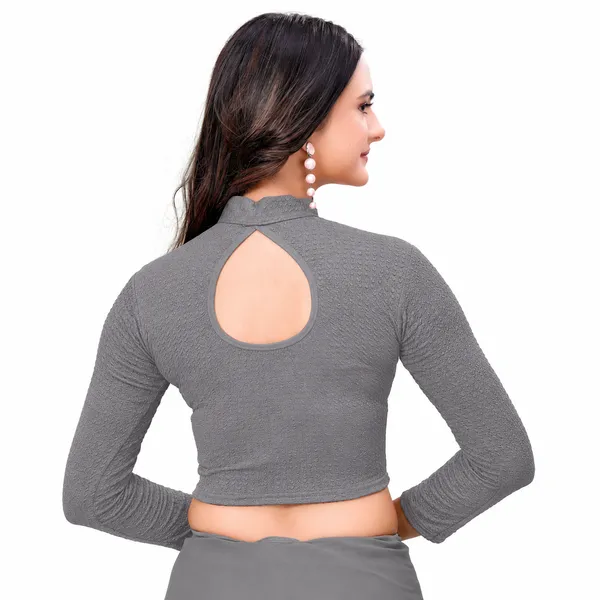 Dark_Grey_Cotton_Blend_Blouse_For_Women
