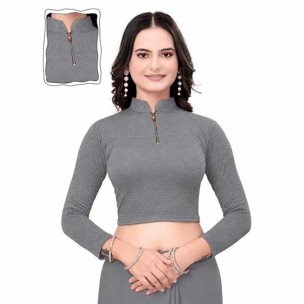 Dark_Grey_Cotton_Blend_Blouse_For_Women