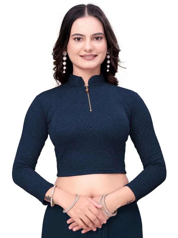 Navy_Blue_Cotton_Blend_Blouse_For_Women