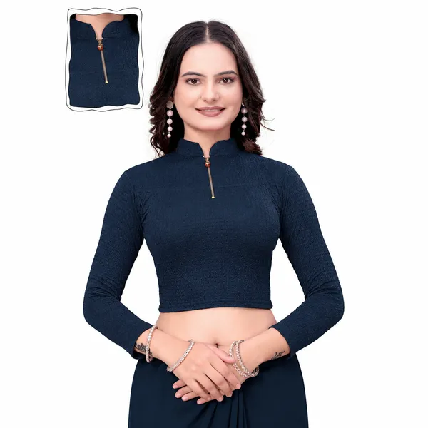 Navy_Blue_Cotton_Blend_Blouse_For_Women