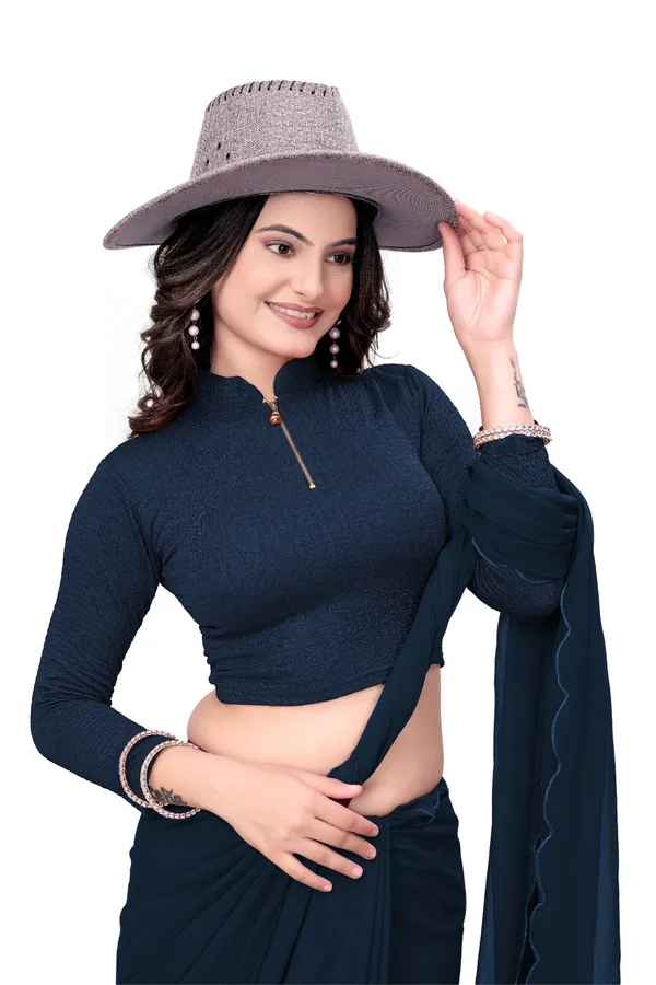Navy_Blue_Cotton_Blend_Blouse_For_Women