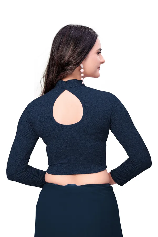 Navy_Blue_Cotton_Blend_Blouse_For_Women