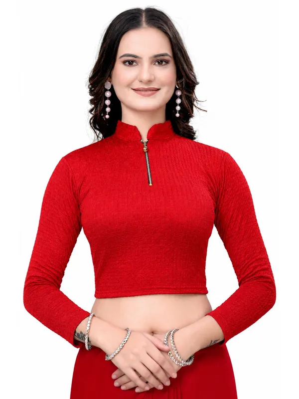 Red_Cotton_Blend_Blouse_For_Women